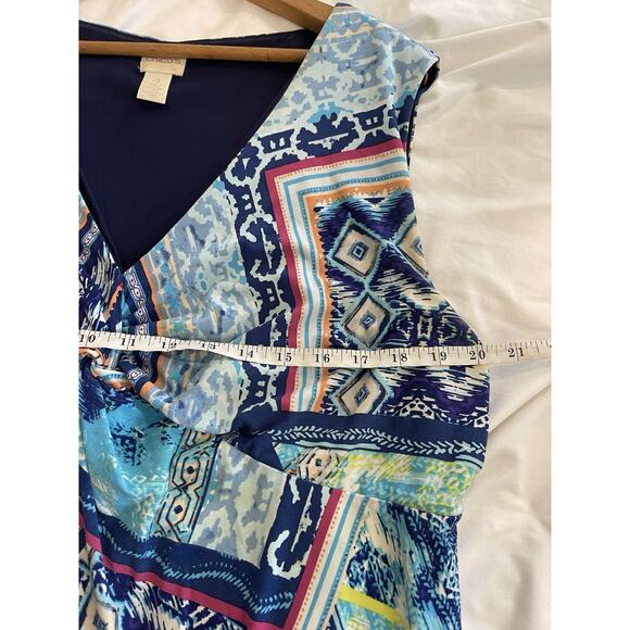 Chicos Tribal Southwestern Handkerchief Hem Twist Dress Size 4 XXL Blue Travel - Picture 4 of 7